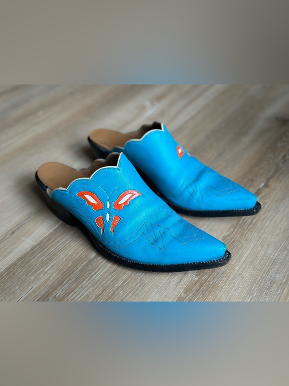 J.B. Hill Western Mule Boots Turquoise Leather Butterfly Inlay Handmade in USA